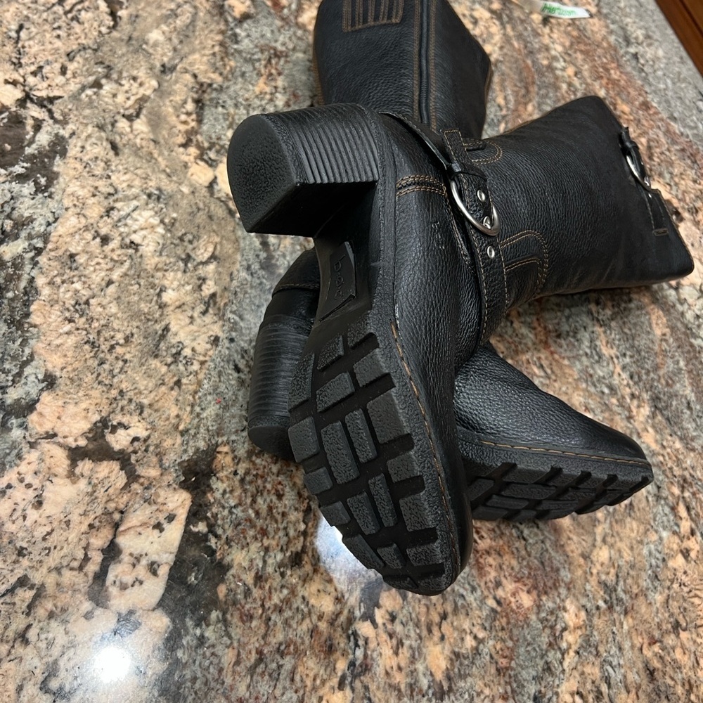Børn black pebbled leather moto-style boots Lack with contrast stitching SZ 8 - Picture 9 of 9